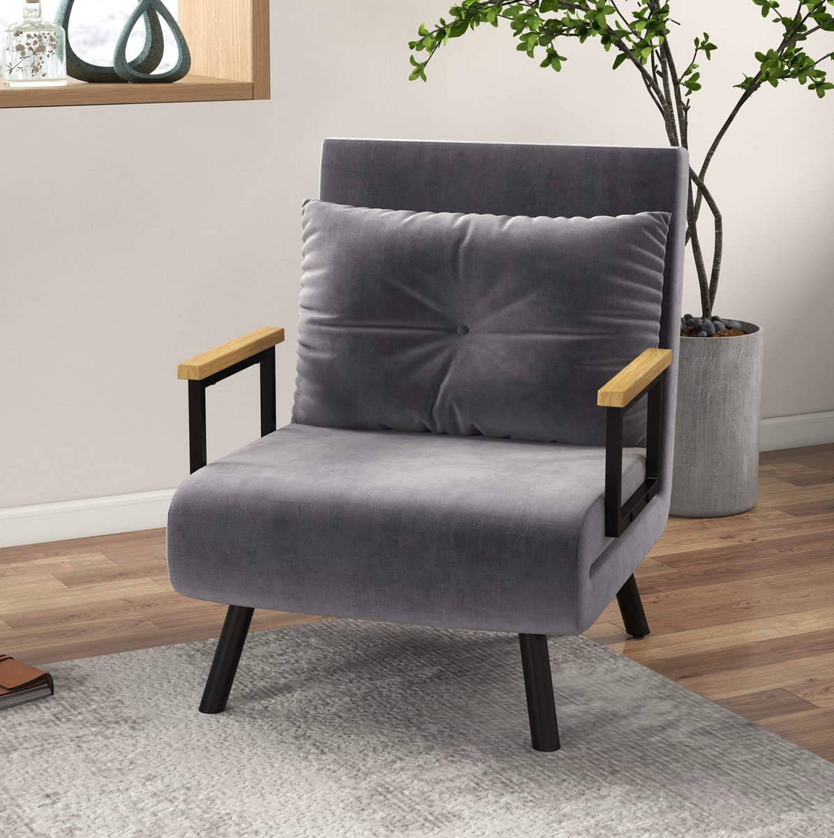 MODENUIT Relaxfauteuil 63 x 73 x 81 cm - Verstelbare Rugleuning - Voor Woonkamer - Stof - Donkergrijs
