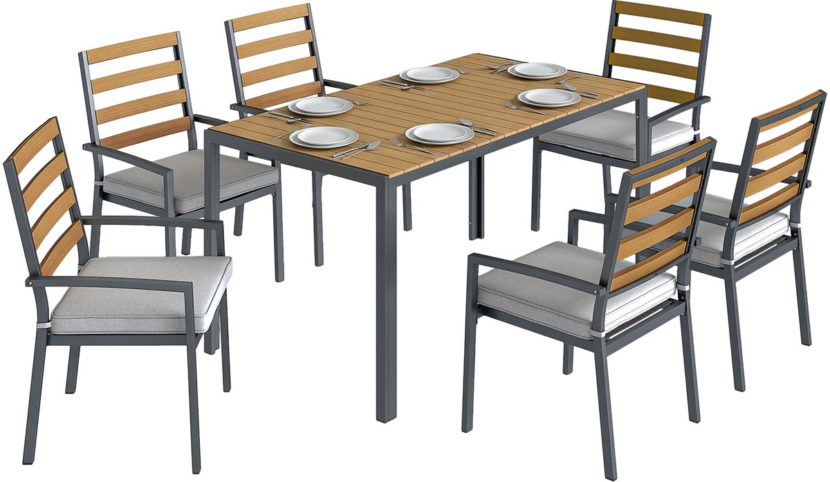 Outsunny Patio Eettafel Set-Verzinkt staal, gehard glas-146L x 80B x 74H cm-Natuurhout