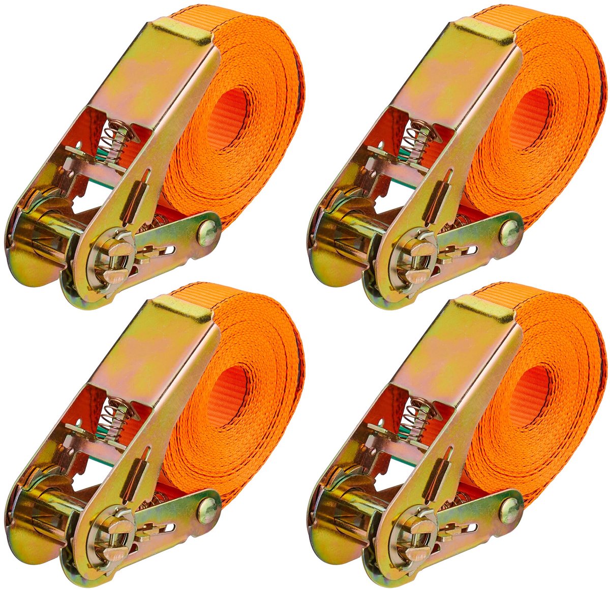 Famanu – Spanbanden met ratel, set van 4, 5 meter, 500 kg, voor het vastzetten van lading in auto of aanhanger, oranje