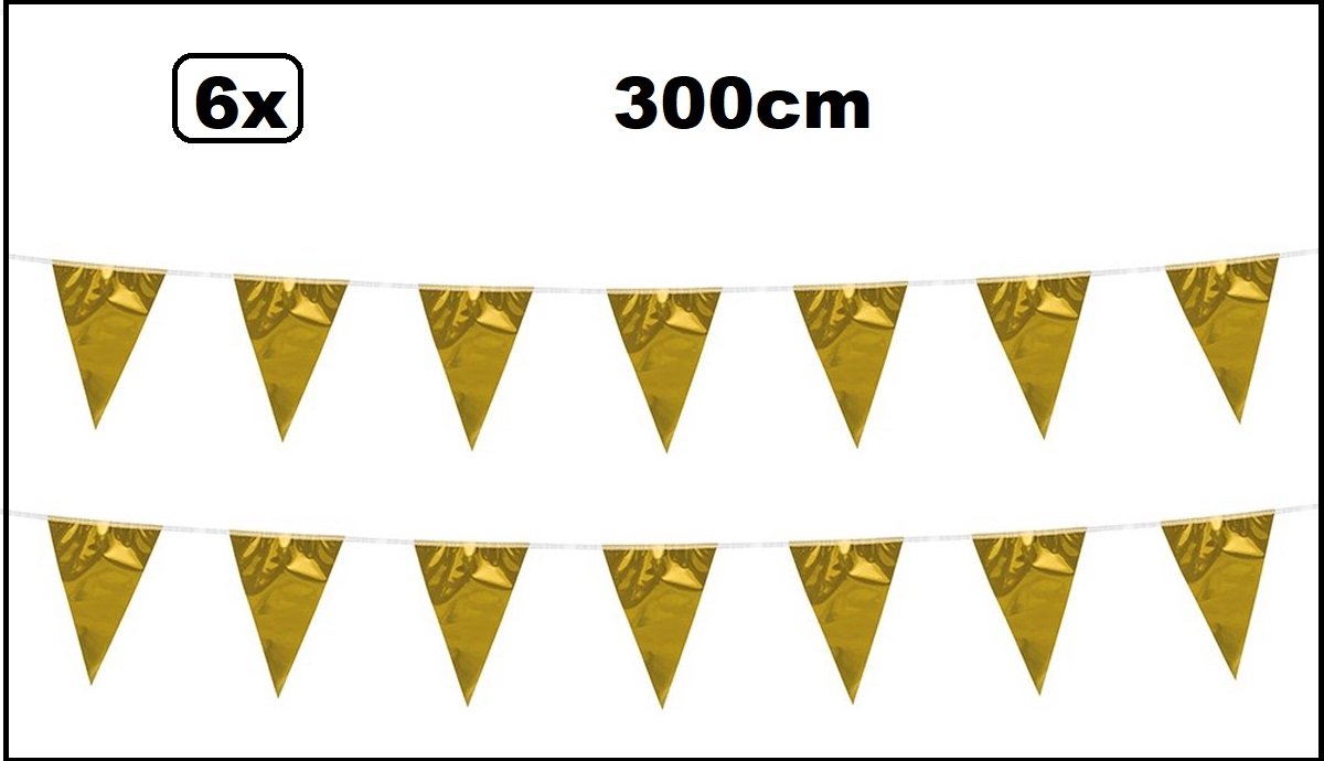 6x Metallic goud mini vlaggenlijn 3 meter - glamour thema feest festival vlaglijn hollywood