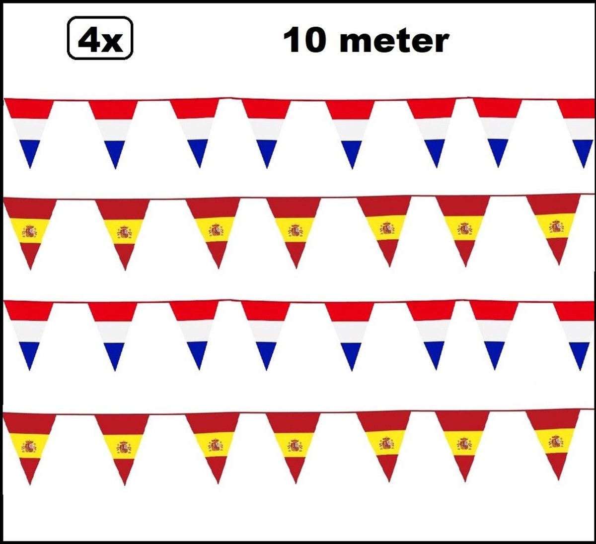 4 stuks Vlaggenlijn landen set Spanje/ Nederland 10 meter - Sport Holland Spain Thema feest voetbal party