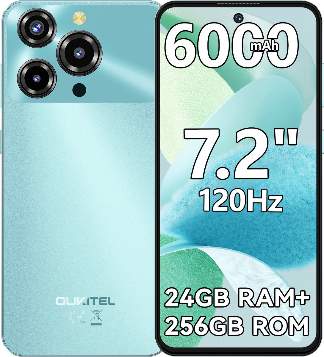 OUKITEL C69 Smartphone 24GB RAM-256GB ROM-7.2 inch HD-6000 mAh batterij-Android15
