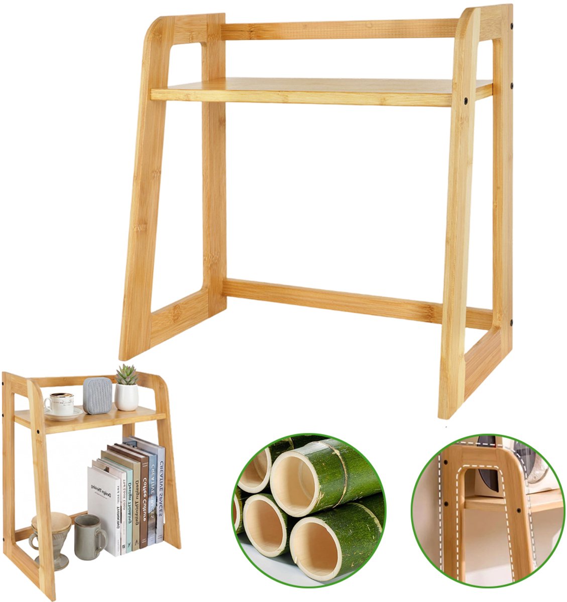 Bamboe Koffiestation Organizer - 2-Laags Bekerhouder - Keuken Aanrechtblad Organizer - Kruidenrek - Tafelplank