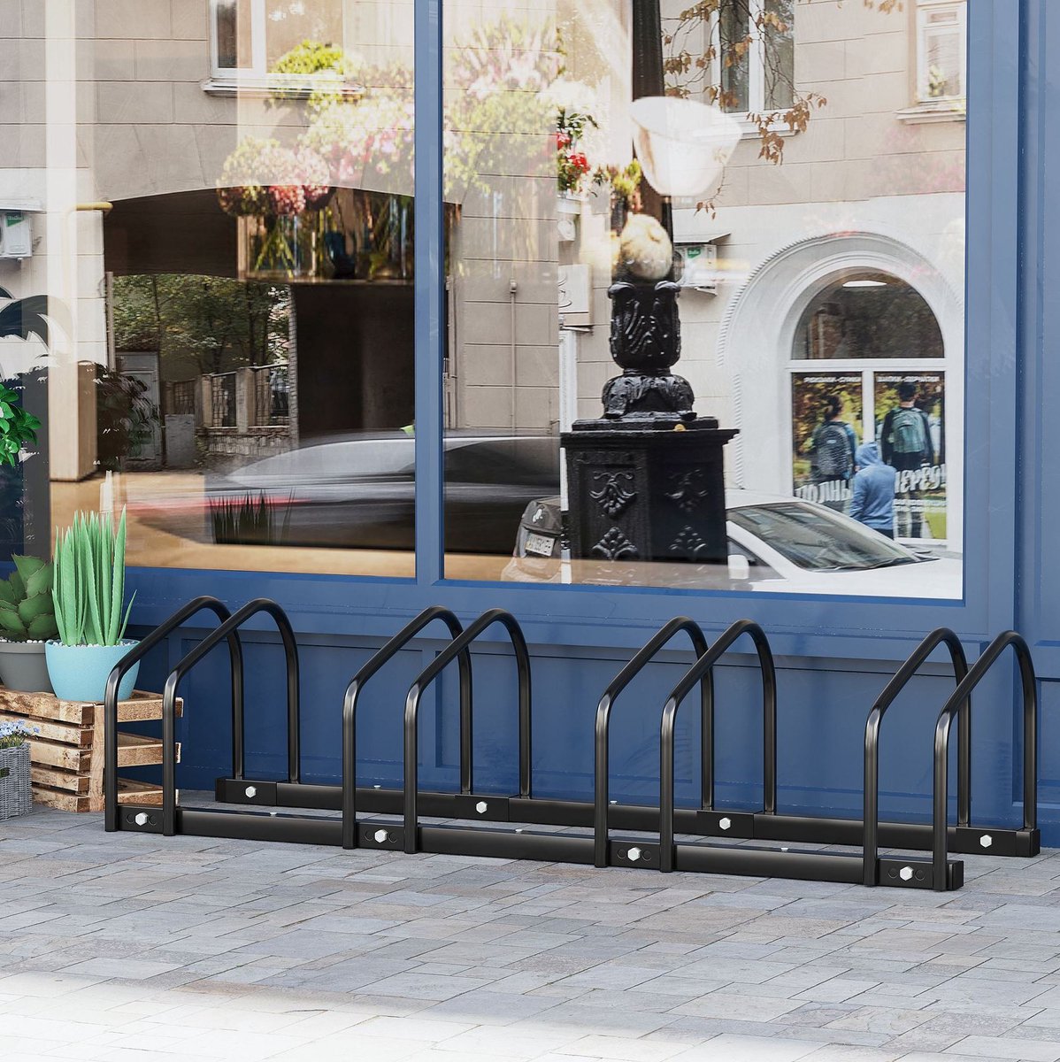 REDOM - Fietsstandaard voor 4 fietsen - Stalen constructie - Wand- en vloermontage - Weerbestendig - Voor binnen en buiten - Staal - Zwart - 110 x 33 x 27 cm