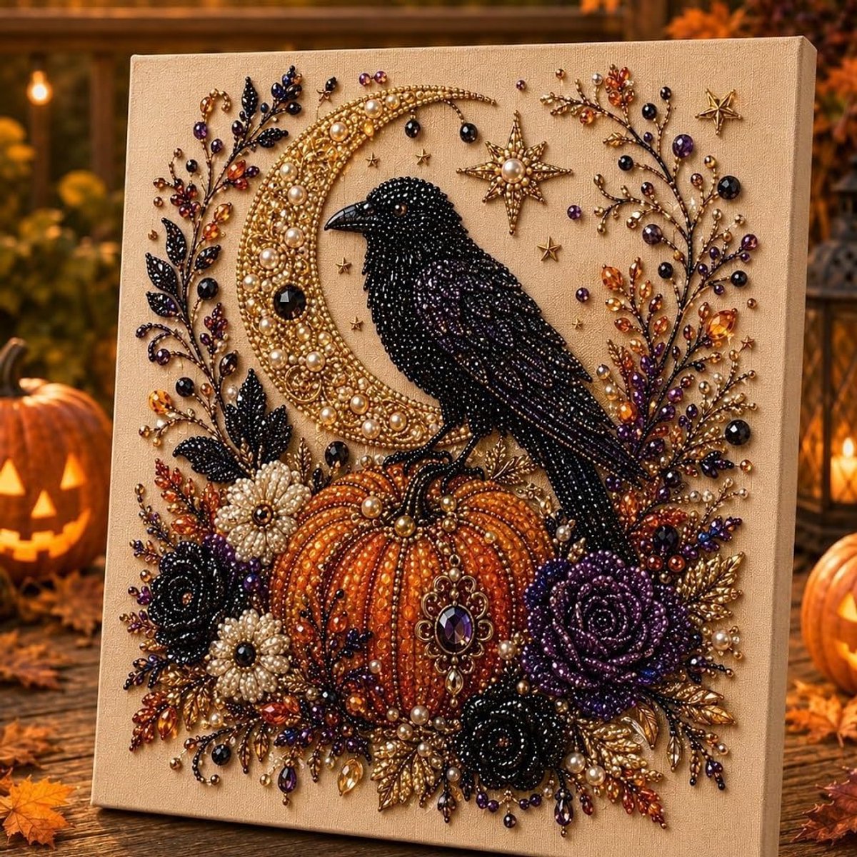 Casalora® Halloween Parel Diamond Painting – DIY 3D Spook Kunstwerk – Ronde Halloween Decoratie op Canvas – Creatieve Hobby voor Volwassenen – Halloween Wanddecoratie – 20 × 20 cm