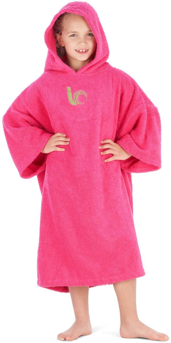 SnelShoppen - Premium 100% Katoenen Verkleedjas Poncho voor Kinderen - Roze - Perfect voor Strand, Surfen, Zwemmen, Triatlon en Buitenactiviteiten