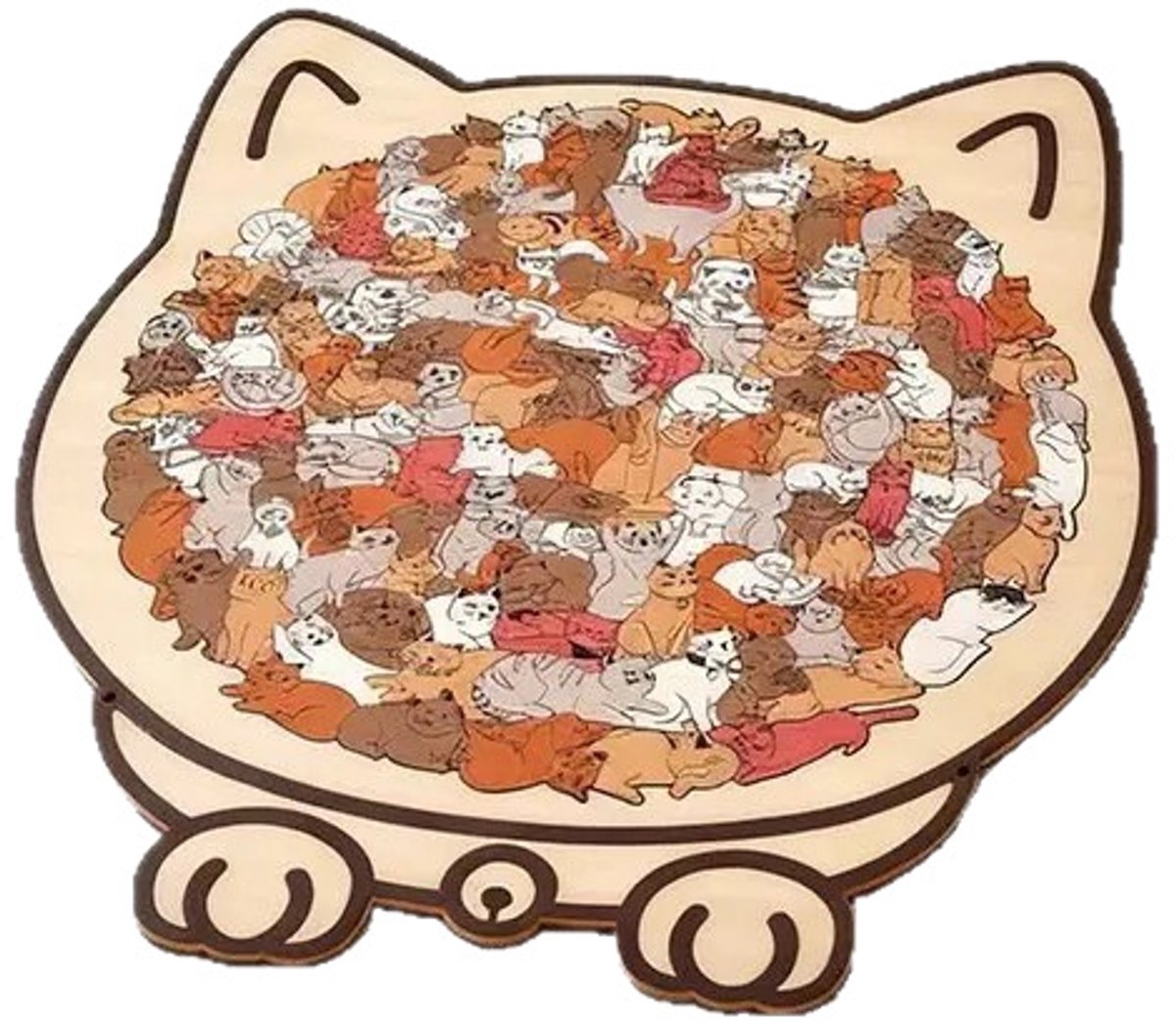 Houten kattenpuzzel - Creatieve kattenpuzzel - Puzzel - 23,5x20 cm - 135 stukjes - Geschikt voor interactie tussen ouder en kind, kattenliefhebbers en als decoratie voor thuis of op het bureau - Maillard