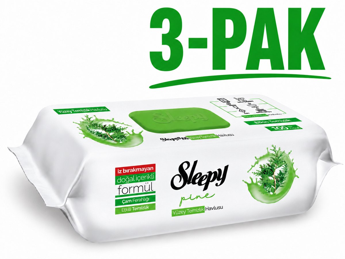 Sleepy Easy Clean Dennenfris Schoonmaakdoekjes – 3 x 100 Stuks – 300 Vochtige Reinigingsdoekjes – Voordeelverpakking - Yuzey Temizleme Mendili Cam Ferahligi - surface cleaning wipe