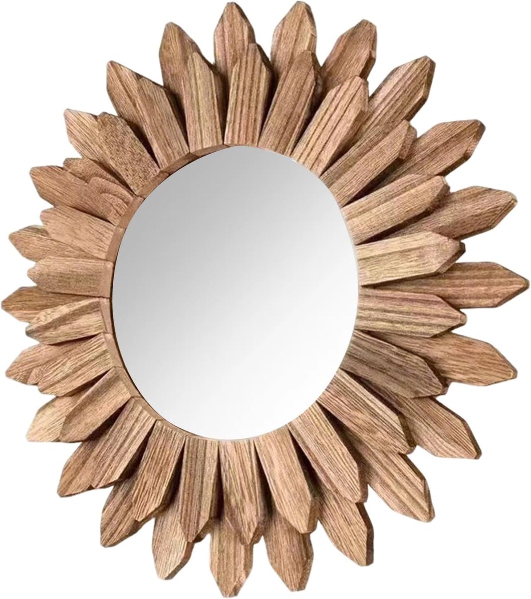 SnelShoppen - Wandspiegel Rond 50 cm - Drijfhouten Frame - Rustiek Natuurlijk Bruin - Ideaal voor Badkamer, Woonkamer, Hal - Boho Landhuis Kuststijl D
