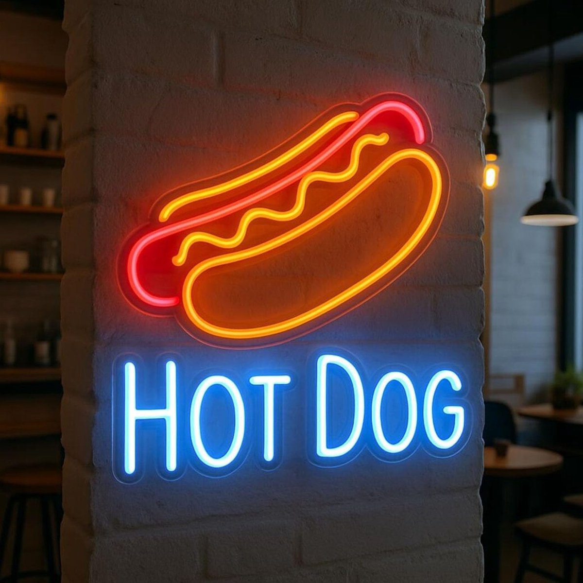 SnelShoppen - Hot Dog Neon Sign, Fast Food LED Neon Lamp, Street Food Verlichting, Wanddecoratie voor Keuken, Feest, Camping, 30x20 cm, Rood