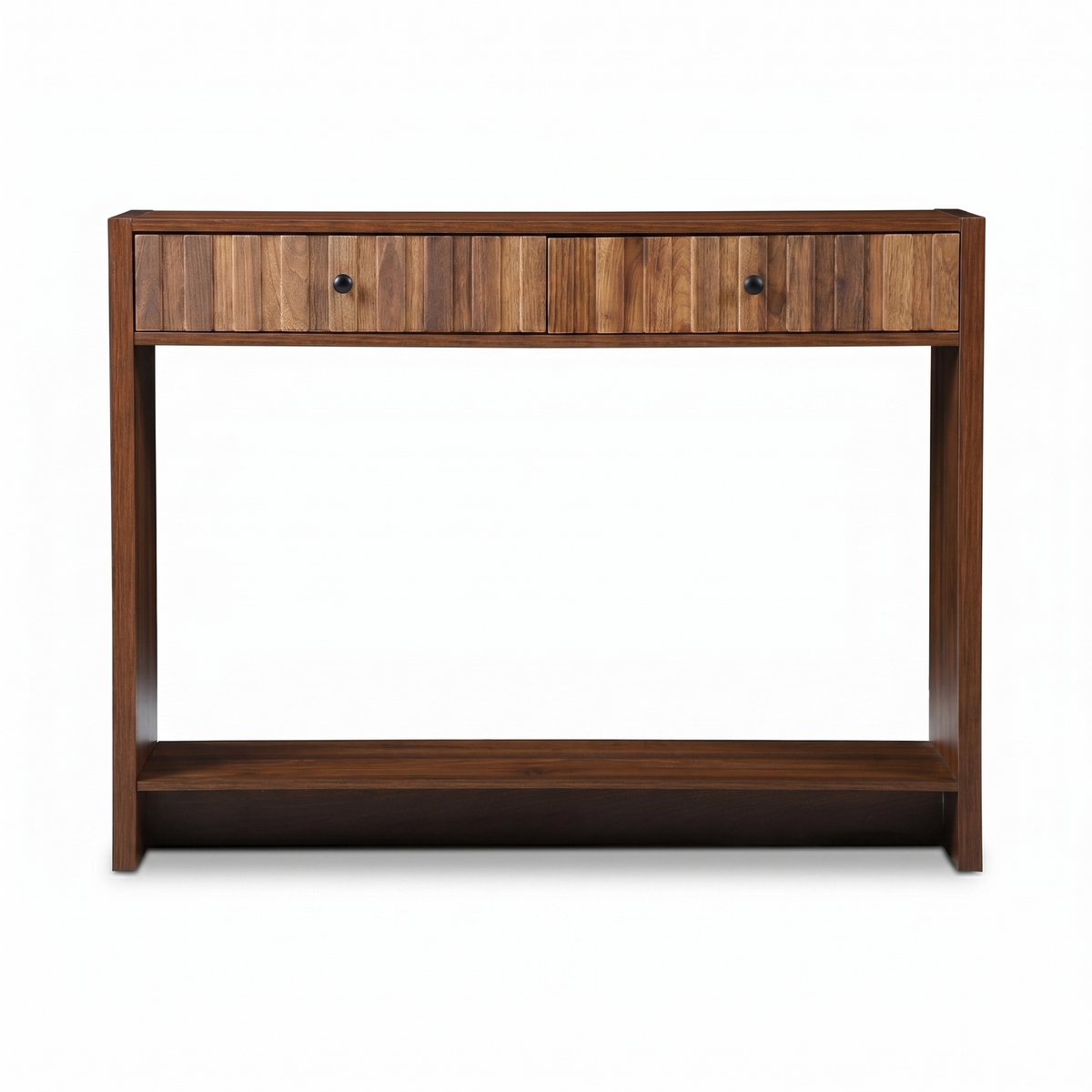 SensaHome Japandi Consoletafel – Sidetable met 2 Lades en Opbergplank – 110x30x80 cm – Walnoot