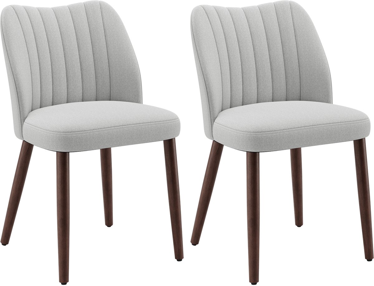 COLAMY Set van 2 eetkamerstoelen van stof - Gewatteerde zitting met dik zitkussen - Antislip dopjes - Moderne keukenstoel met elegant design - Grijze kleur