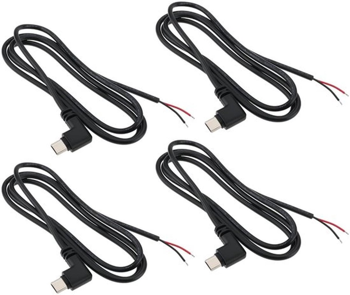 Pigtail 4x - USB Type C naar 2 Pin - Blote Draad - 22AWG Voedingskabel - 5V/3A - Geschikt voor DIY Apparaten