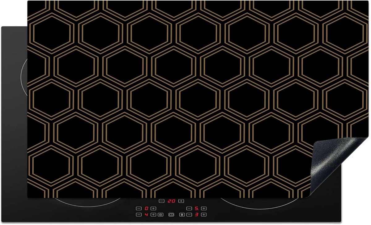 SnelShoppen - Inductiekookplaat Beschermer 90x52cm - Anti Slip Mat - Zwart - Goud - Hexagon - Keuken Decoratie - Bescherming tegen Vlekken en Krassen