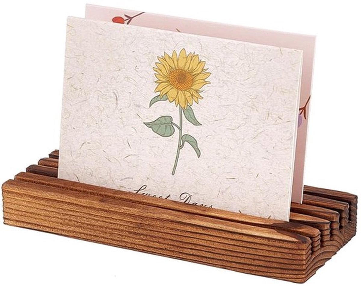 Houten Place Card Display Stand - 5 Rijen - Ideaal voor Creatieve Presentaties - Donkere Guldenroede - Ansichtkaart Houder - Perfect voor...