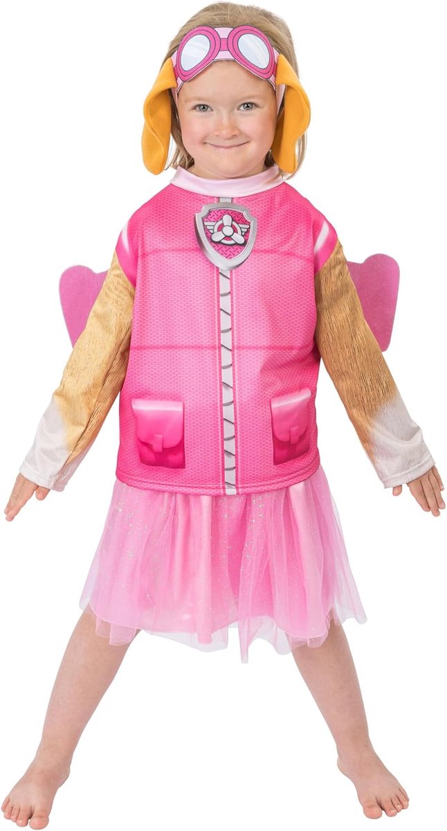 SnelShoppen - Kinderkostuumset Skye voor Carnaval | Paw Patrol Outfit Set van 4 met Hoofdband, Vleugels, Shirt en Broek voor Feesten en Verjaardagen