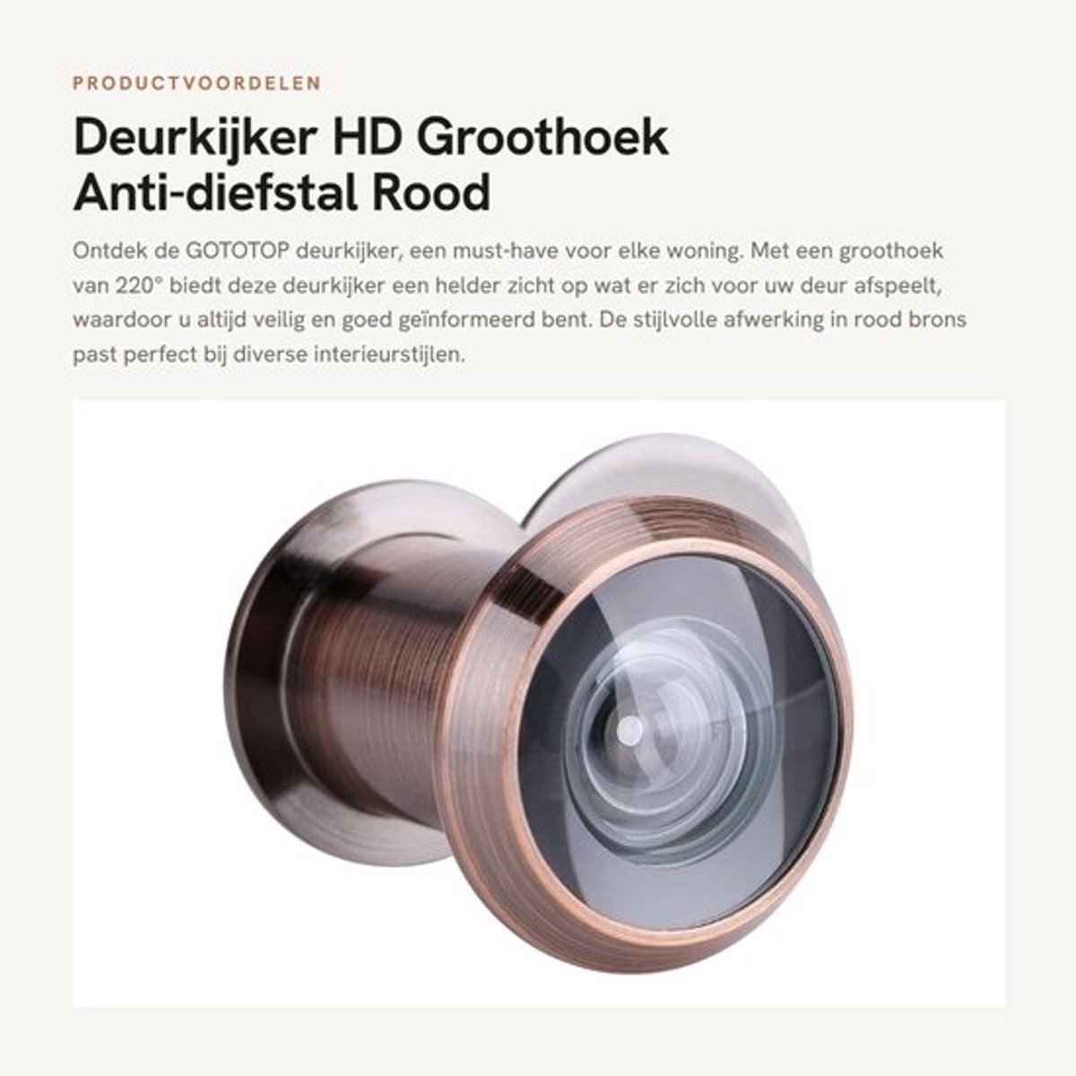 Deurkijker HD - Groothoek - Anti-diefstal - Rood brons - Optisch glas - Deuraccessoires - Geschikt voor alle deuren