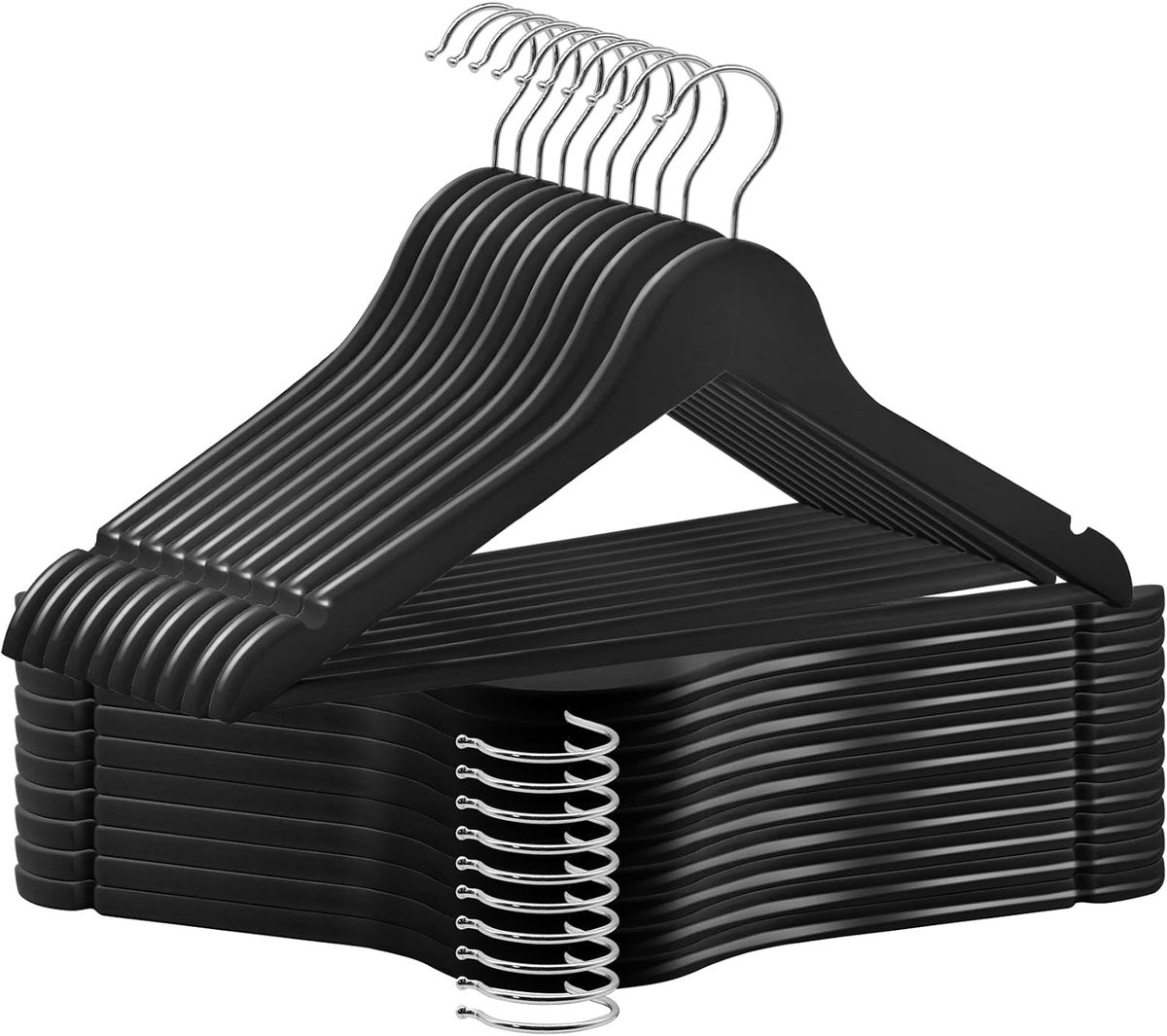 Houten kleerhangers 20 stuks - met antislip broekstang - 360° draaibare haak - ideaal voor een georganiseerde garderobe - ShopVlot
