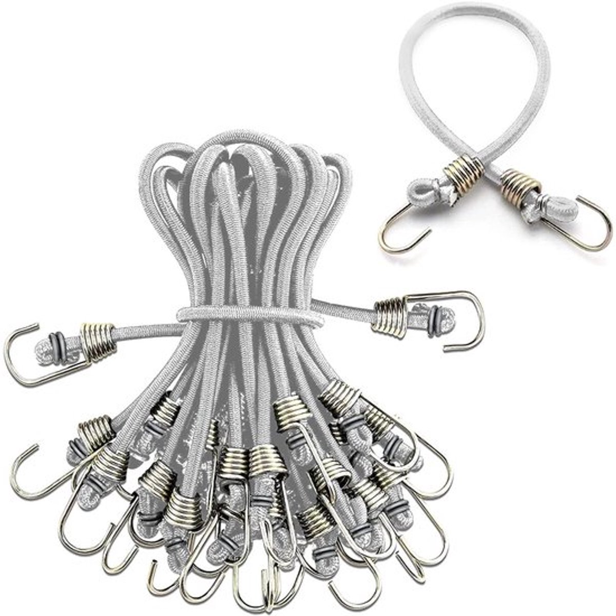 Bungeekoorden 10 Stuks - Elastische Touwrubberen Band - Metalen Haken - Rekbare Bungeekoorden - Voor Fietsen/Tenten - Hoogwaardig Rubbermateriaal - Elastische Touwen
