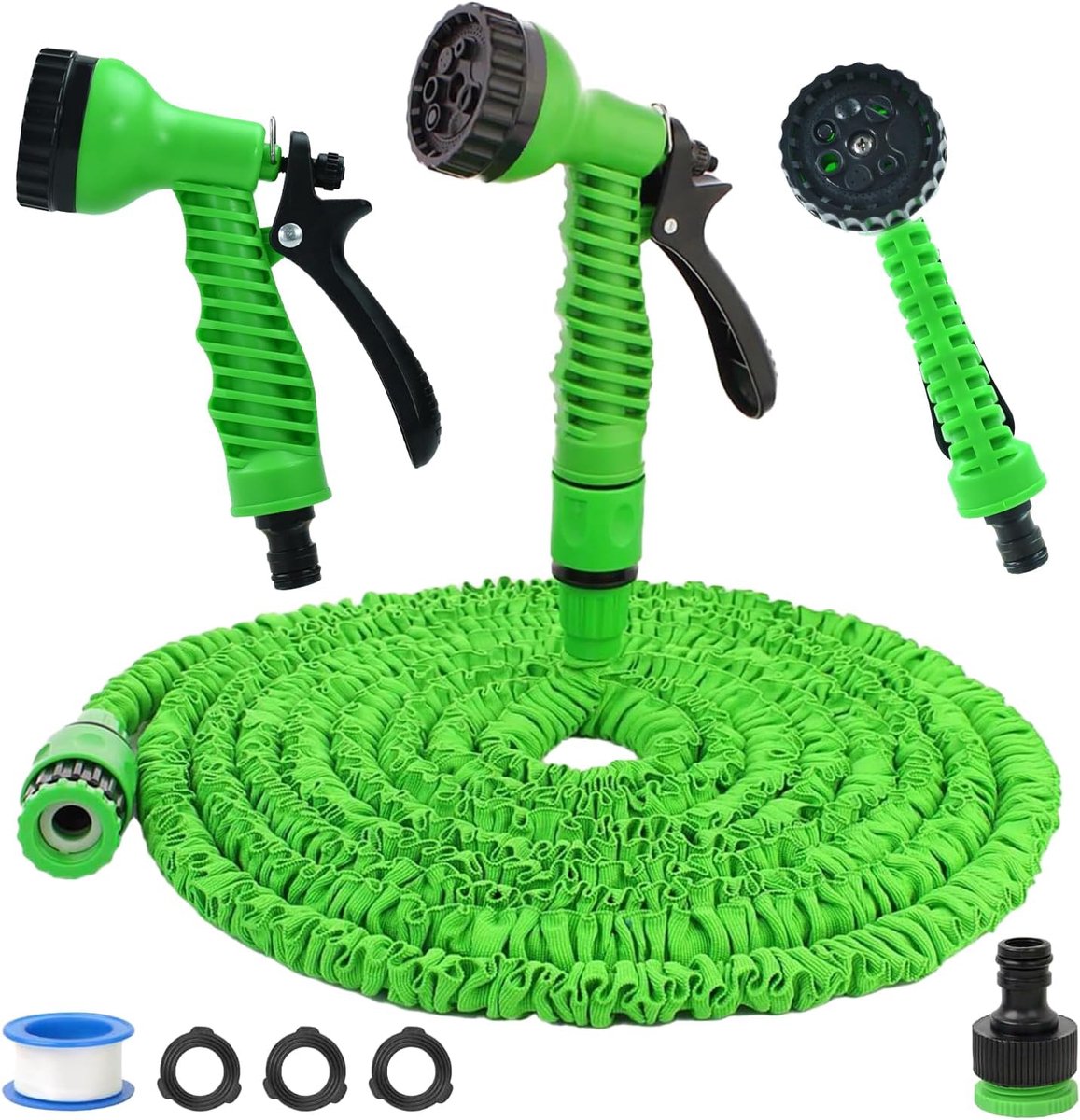 SnelShoppen - Flexibele Tuinslang 15m - Rekbare Waterslang Groen - 7 Functies Tuinhanddouche - Ideaal voor Tuin, Huisdieren, en Auto Wassen