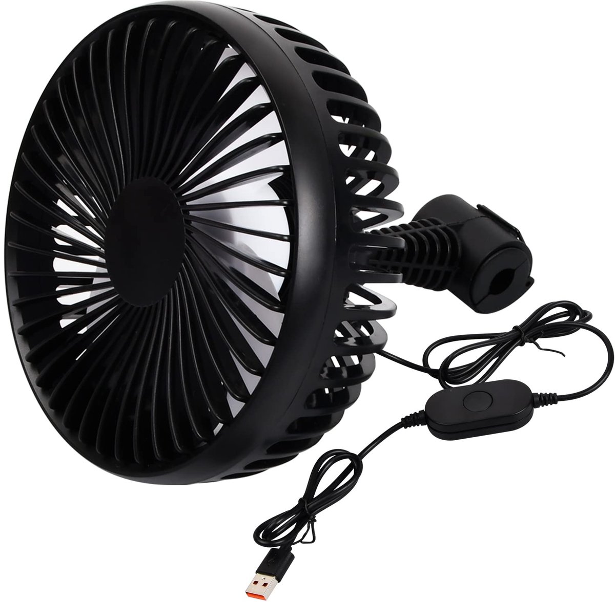 SnelShoppen - Jinlaili Autoventilator USB, Stil Koelventilator 3 Snelheden, Draagbare 360° Draaibare Luchtkoelventilator voor Auto, Camper, SUV, Beste