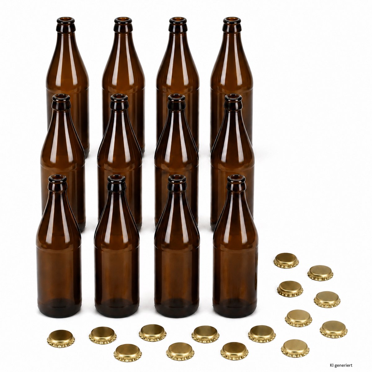 12-delige set bruine bierfles 0,5L met 15x gouden kroonkurken – 12x 24890 & 15x 24064