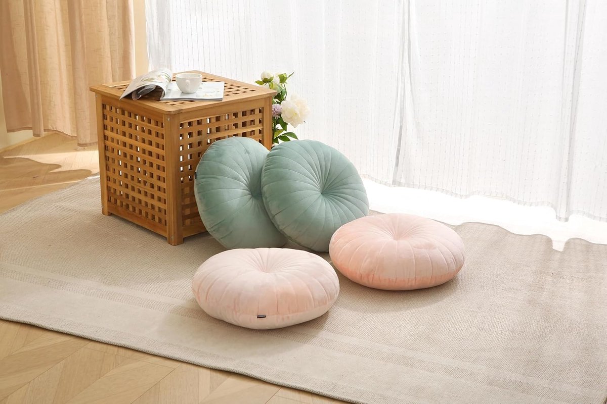 SnelShoppen - Luxe ronde vloerkussen en meditatiekussen - Dikke zitkussen voor volwassenen, 18 Inch, groen, velvet, ideaal voor yoga, lounge, en ontsp
