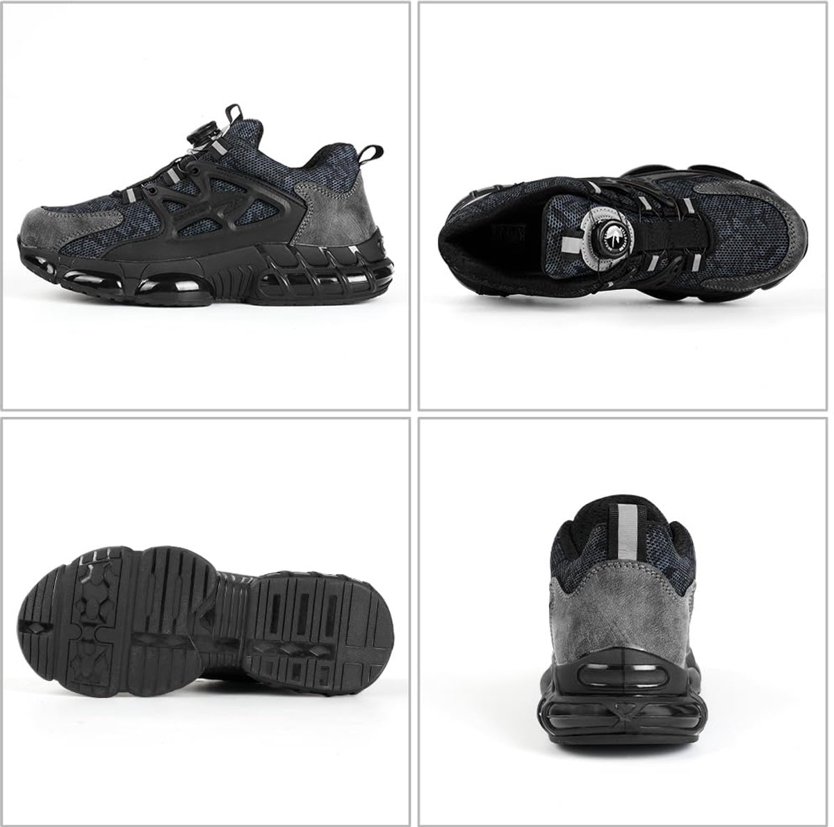 SnelShoppen - Veiligheidsschoenen voor heren met stalen neus, zwart, maat 42 EU - Werkschoenen, sportschoenen, industriële schoenen, comfortabele en d