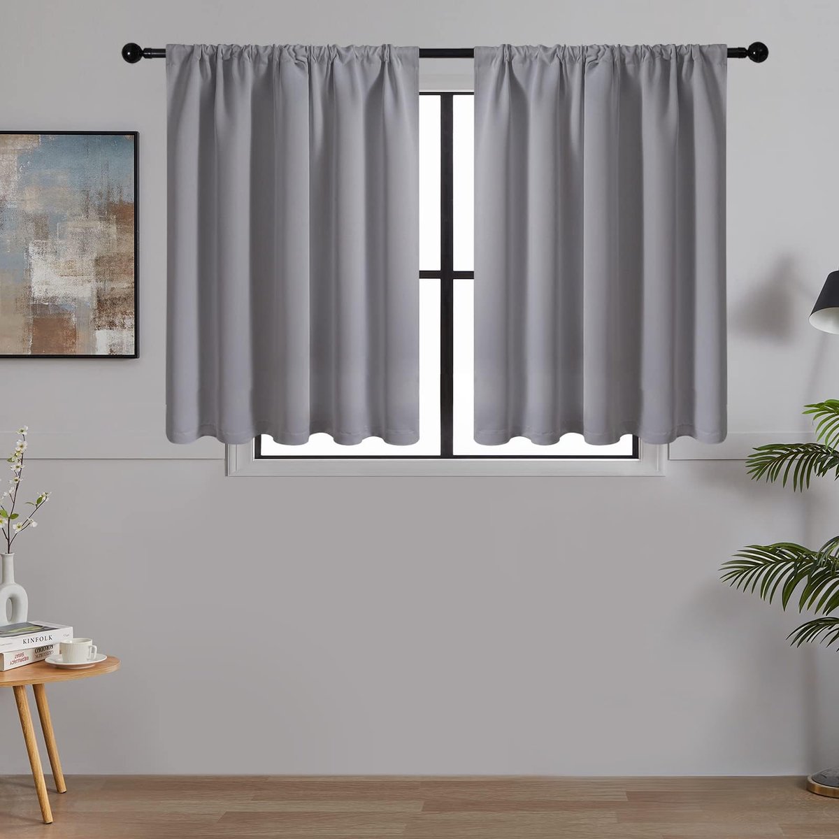 SnelShoppen - Kleine verduisteringsgordijnen 90 x 90 cm, isolerend en waterdicht, hittebescherming, lichtgrijs, 2 stuks voor keuken, slaapkamer en woo