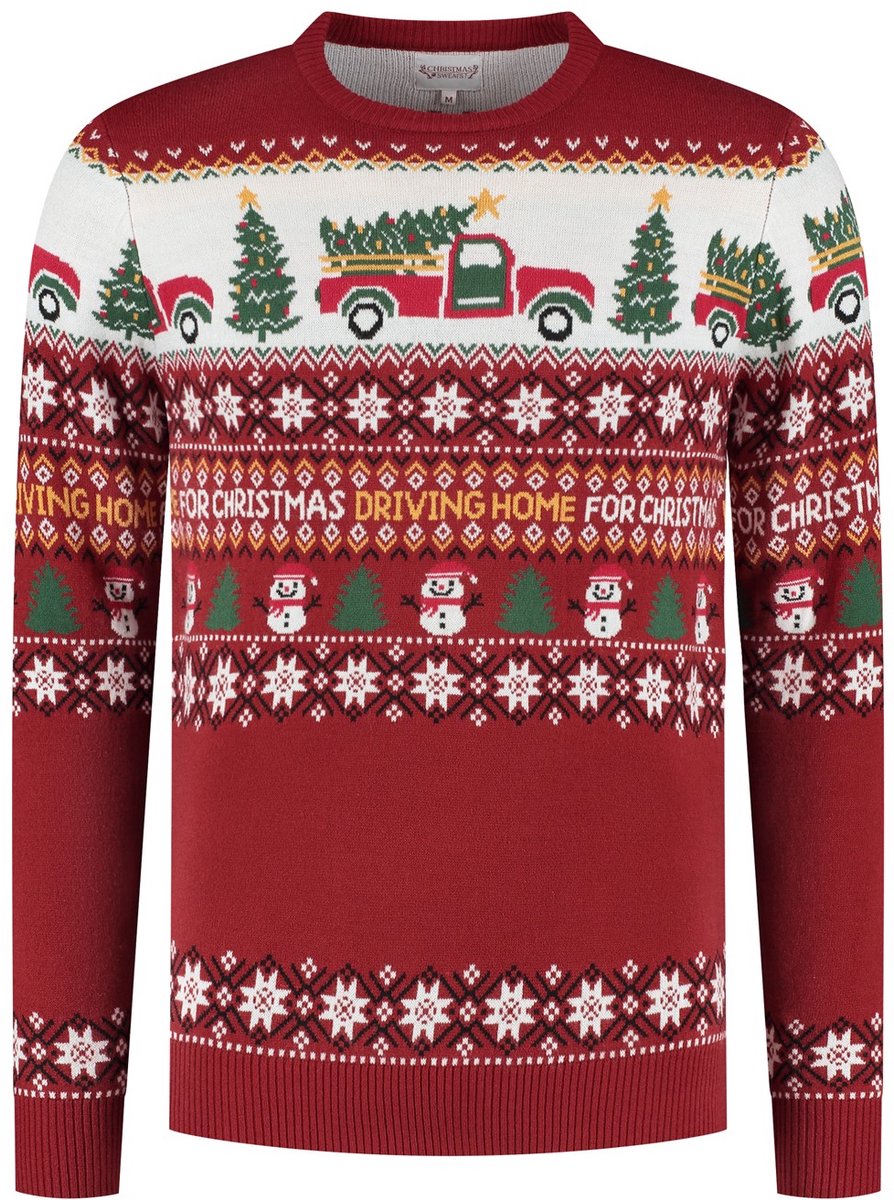 Happy Seasons Foute Kersttrui Dames & Heren - Christmas Sweater - Gerecycled polyester (RPET) - Mannen & Vrouwen "Driving Home for Christmas" Maat 2XL/3XL