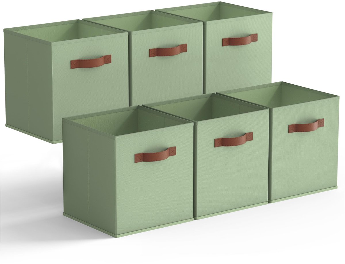 SnelShoppen - Opbergdozen Set van 6 - Opvouwbare Stoffen Opbergkubussen 33x33 cm - Groen - Handvatten voor Organiseren en Opbergen - Perfect voor Kind