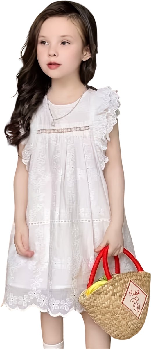 Currero Zomerjurk Meisjes Zomerjurken Kinderen Jurk Meisje Ibiza Stijl Sundress Kinderkleding 5-6 Jaar Wit
