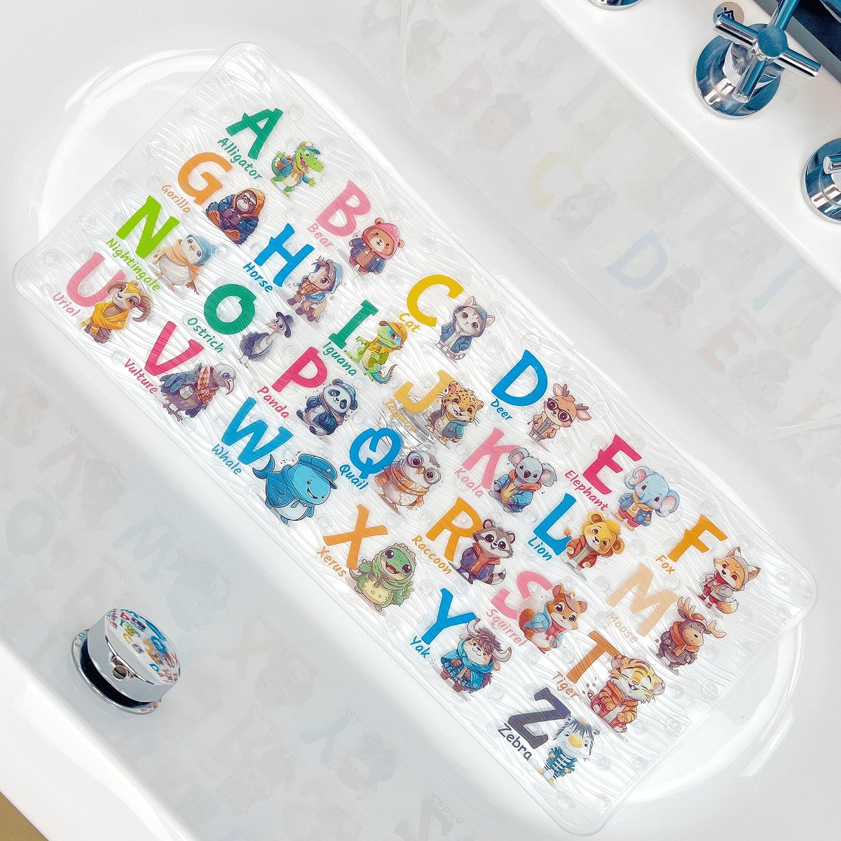 SnelShoppen - XL Antislip Badmat voor Kinderen - Cartoon Dieren Badmat 71 x 40 cm - Ideaal voor Badkamer, Douche en Speelruimte - Veilig en Leuk