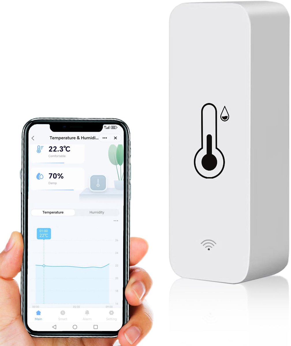 SnelShoppen - WLAN SMART THERMOMETER HYGROMETER - Digitale Mini Binnentemperatuur en Vochtigheidssensor - Remote Sensor App voor Kamertemperatuur - Co