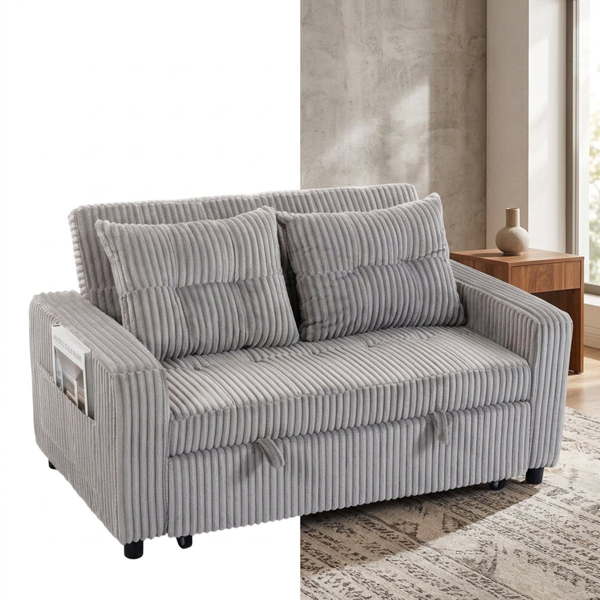 Slaapbank - Uitklapbaar - Slaapstoel - Logeerbed - Zetelbed - Slaapfauteuil - Vouwbed - 2 persoons - Zeer comfortabel - Lichtgrijs