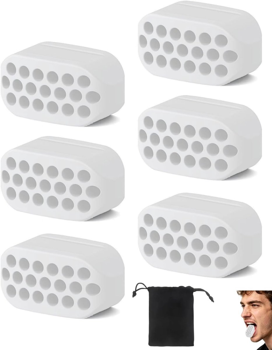 Kaak- en halstrainingsapparaat, 6 stuks, verstevigt het gezicht, versterkt de kaak, anti-aging, voor dames en heren, inclusief opbergtas en gebruiksadvies
