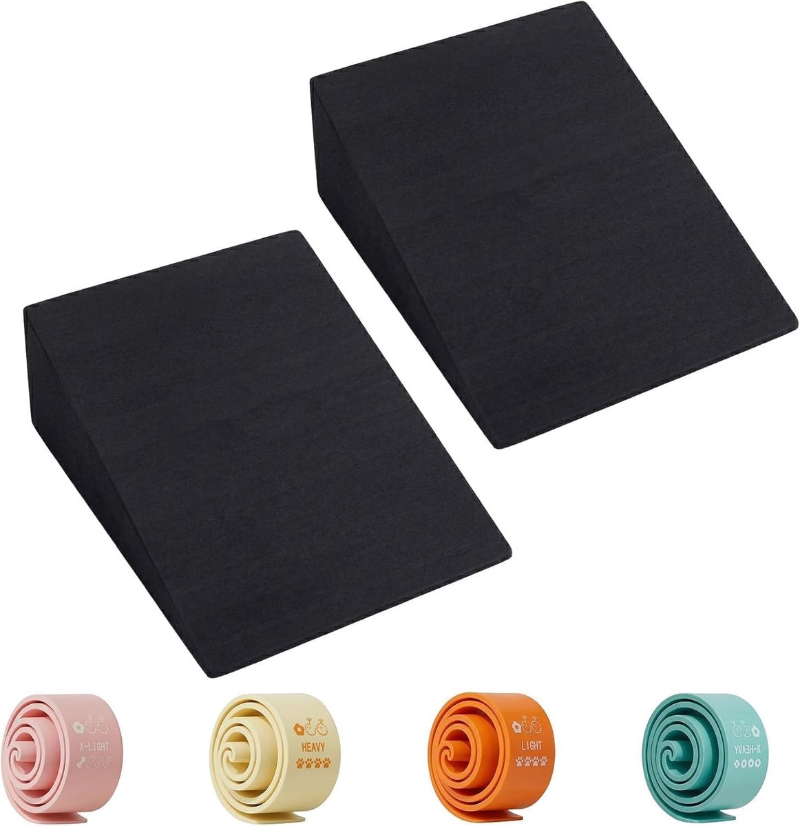 Yogablok en kuitstretcherset met 4 fitnessbanden voor optimale stretching en thuisfitness, 23 x 15 x 6 cm