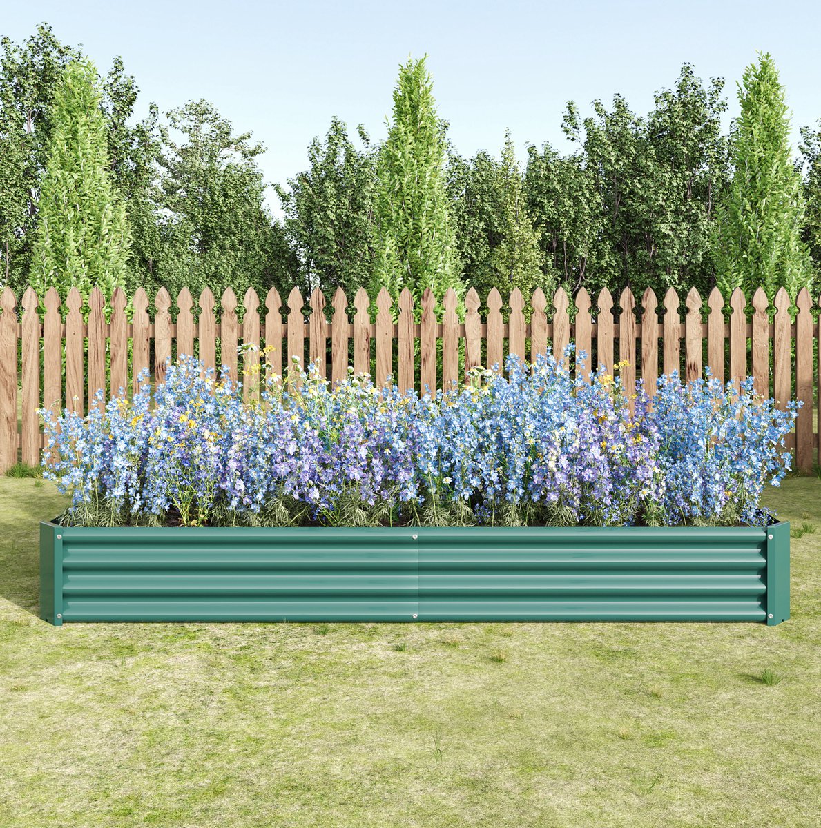 Moestuinbak – Verzinkt Staal Zonder Bodem – 232 x 113,5 x 30 cm – Metaal – Groen – Voor Groente, Kruiden En Bloemen In Tuin En Terras