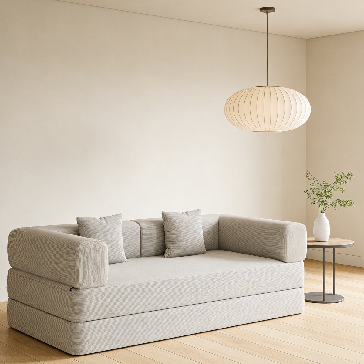 REDOM - Slaapbank - Opvouwbaar en convertibel - Floor sofa met vaste vorm en armleuningen - Corduroy - Wit - Woonkamer, slaapkamer, lounge en studio - 200 x 100 x 70 cm
