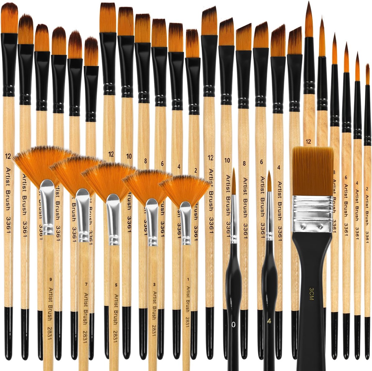 SnelShoppen - 32-delige Verfkwasten Set voor Acrylverf, Gezichtsverf en Waterverf, Nylon Haren, Diverse Maten en Vormen voor Creatief Schilderen, Idea