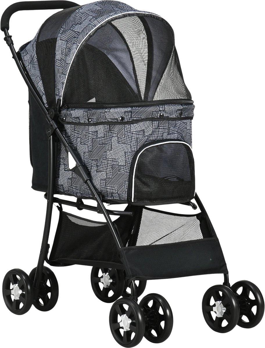 Hondenbuggy – Opvouwbare Honden- en Kattenwagen met Kussen – Zwart