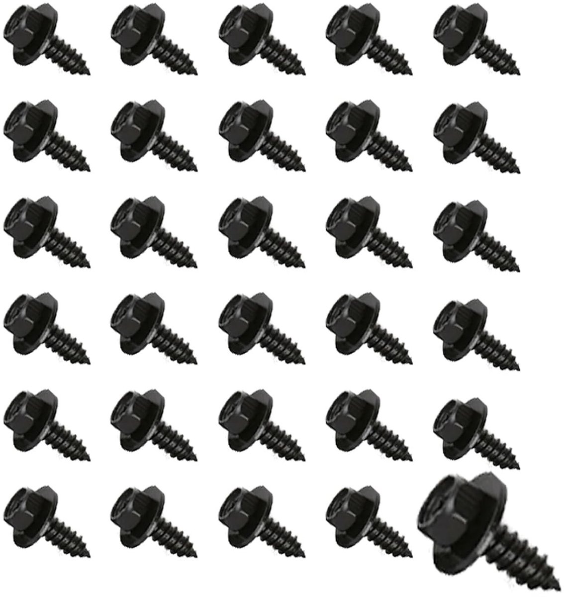 Roestvrijstalen zelfborende schroeven met afdichting, hexagoon schroeven voor metaal en kunststof, 5.5–6 mm x 19 mm, zwart met ring, set van 30, ideaal voor constructie en reparatie