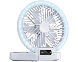 Lifetime Air Tafelventilator Oplaadbaar - Mini USB Ventilator 1200mAh - 5 Snelheden En LED Display - 21x20,5x23cm - Wit