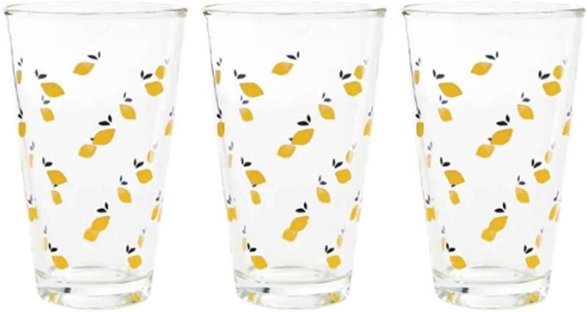 Homla - Drinkglas - Drinkglazen met Citroen Design - Set van 3 - Glazen Waterglazen - Voor Sap, Limonade, Cocktails & Frisdrank - 300 ml - Ø8 x 12 cm - Transparant
