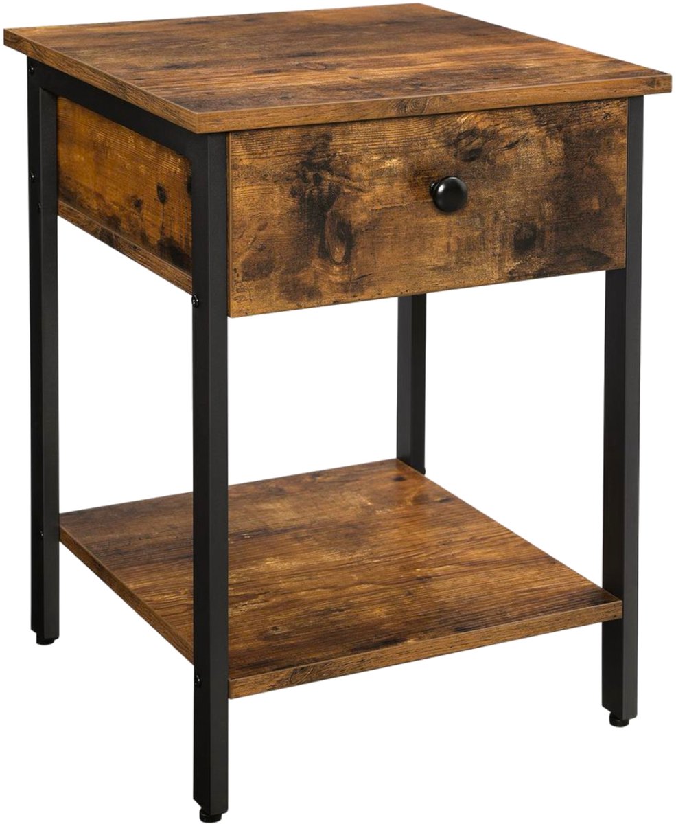 Begryf Loft - Nachtkastje met lade - 40 x 40 x 55 cm - rustiek bruin en zwart - MDF en metaal