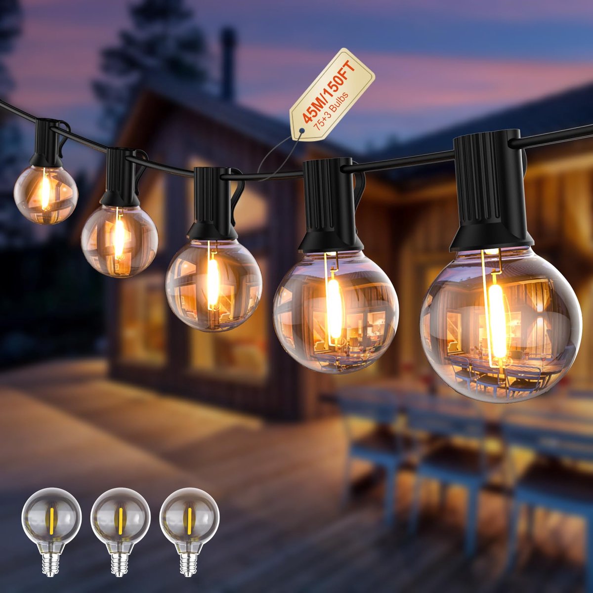 SnelShoppen - Lichtsnoer Buiten G40 Globe Lichtketting 45m met 75 Onbreekbare LED Lampen - Perfect voor Kerstmis, Bruiloft, Feest en Terras