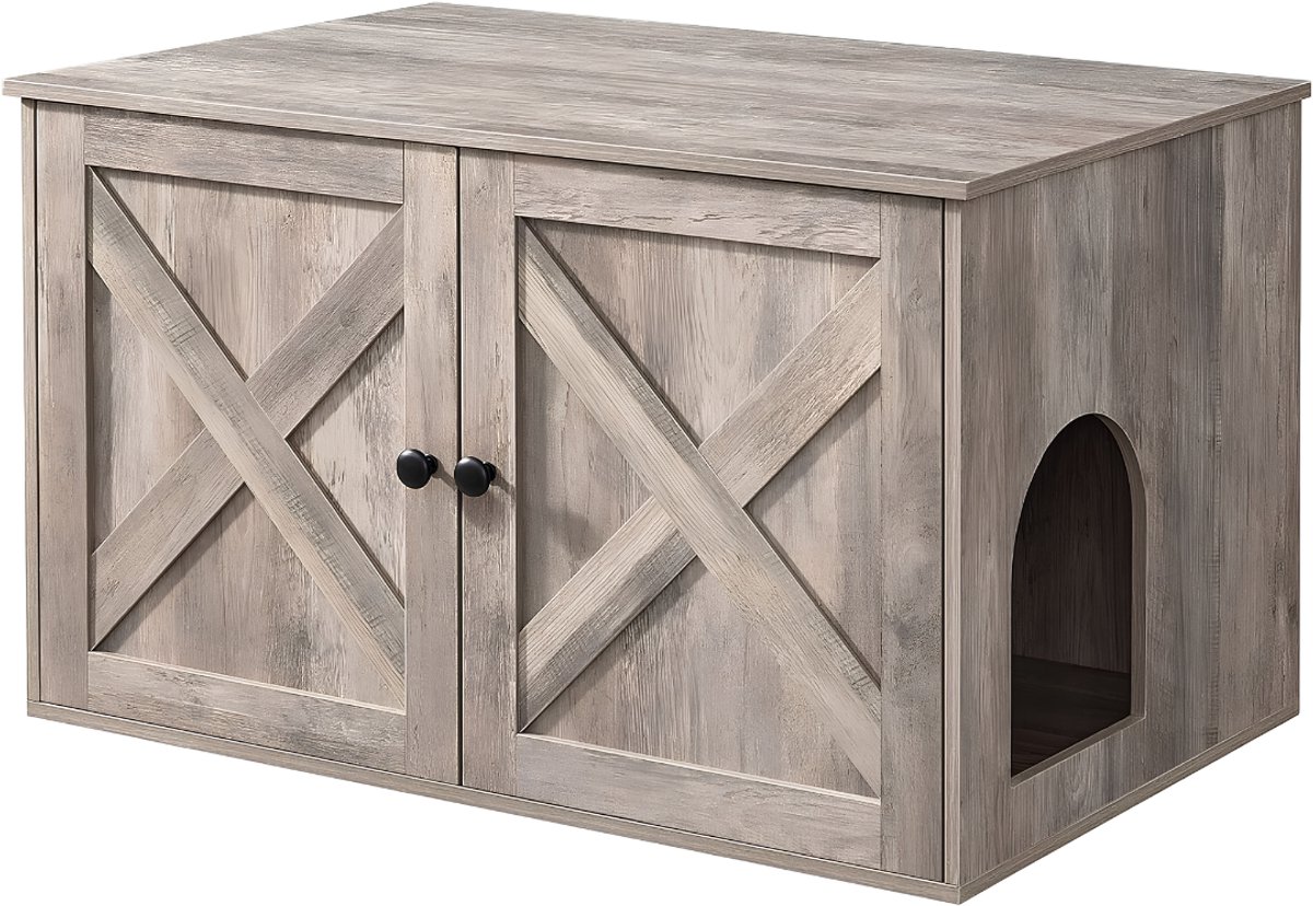 NIVA® Kattenbak Kast - Kattenkast - Kattenhuis - Grijs - 53cm x 80cm x 50cm
