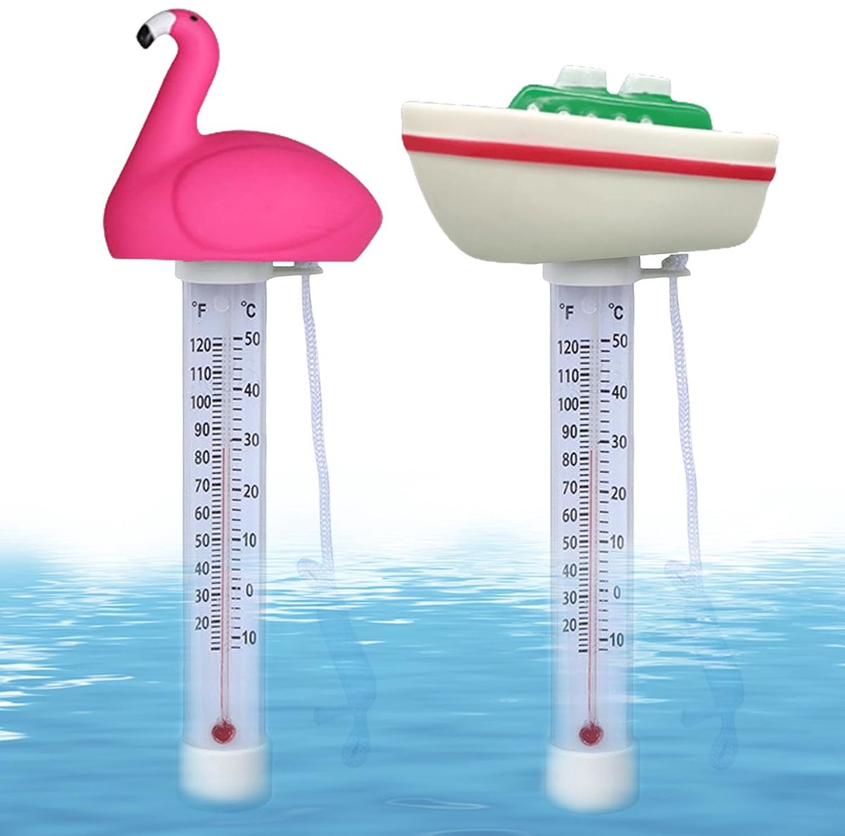 SnelShoppen - 2 Stuks Drijvende Zwembad Thermometer met Bevestigingslijn - Hoge Kwaliteit PVC - Voor Buiten en Binnen - Spa's, Hottubs, Aquariums en V