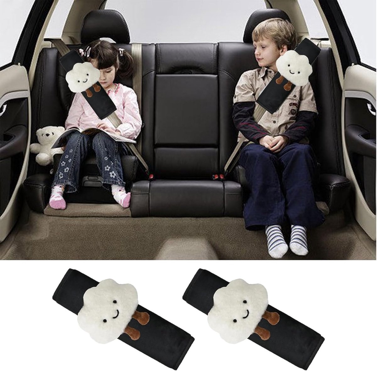 SnelShoppen - 2 Stuks Veiligheids Gordel Beschermers voor Kinderen, Neopreen Kussen met Schattig Wolkenpatroon, Voorkomt Snijden in de Hals, Ideaal vo