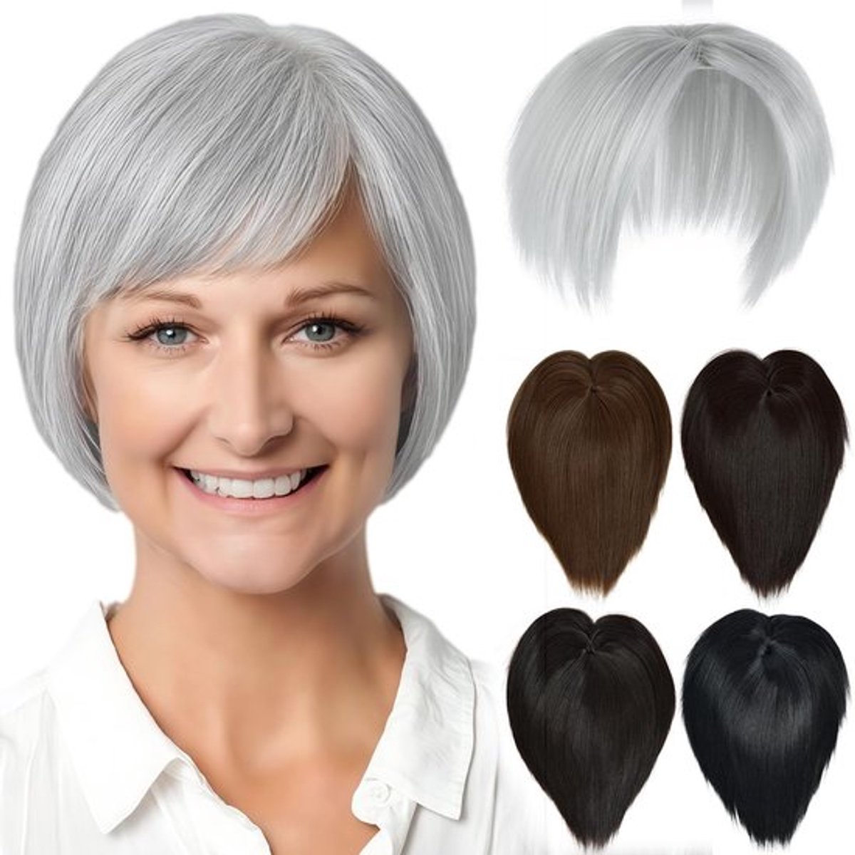 Haartopper Clip-in - Haarverlengingen Kunsthaar - Lichtzilvergrijs - Haarstukje Dames - Voor Dunner Haar - Boost Natuurlijke Schoonheid - Haarstuk